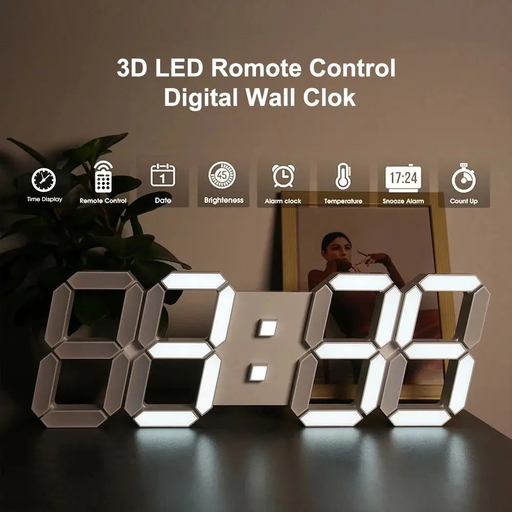 Horloge numérique LED 3D lumineuse, horloge murale multifonctionnelle créative, prise USB, horloge électronique, décoration de la maison