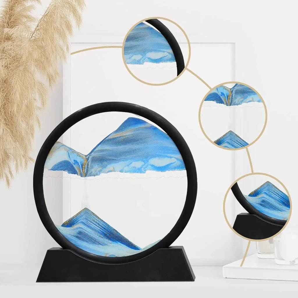 Tableau d'art de sable en mouvement 3D, verre rond, paysage de sable de mer profonde, sablier, artisanat de sable mouvant, peinture de sable fluide, décoration de bureau et de maison, cadeau