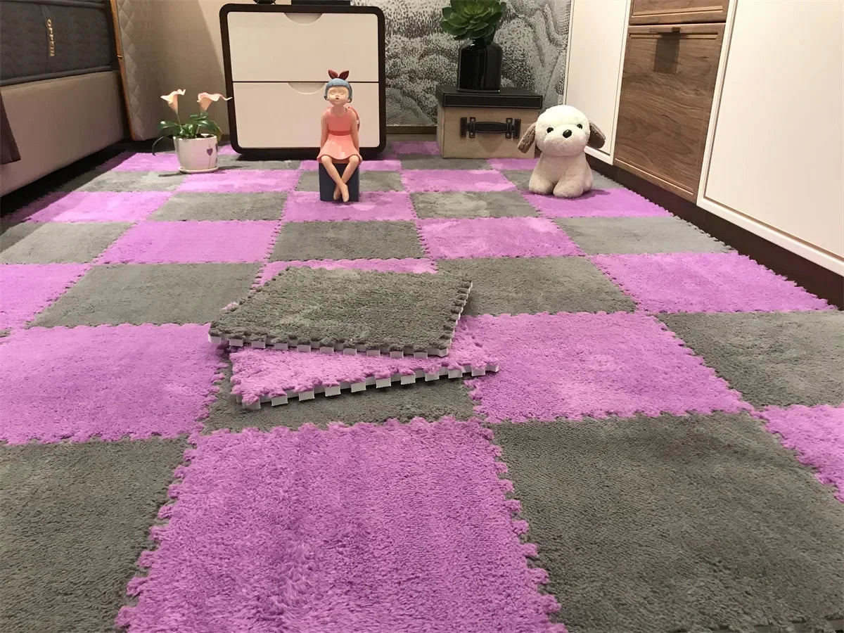 Tapis de jeu en peluche douce pour enfants, 30x30CM, Puzzle, tapis de jeu chaud, carreaux d'exercice imbriqués, tapis de sol, décoration
