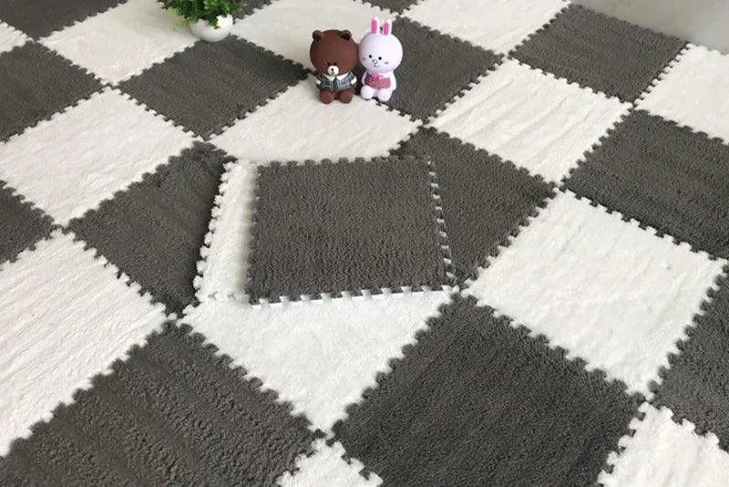 Tapis de jeu en peluche douce pour enfants, 30x30CM, Puzzle, tapis de jeu chaud, carreaux d'exercice imbriqués, tapis de sol, décoration