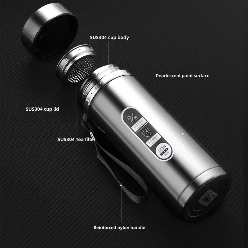 Bouteille Thermos en acier inoxydable de 500ML à 1 litre, avec affichage de la température LED