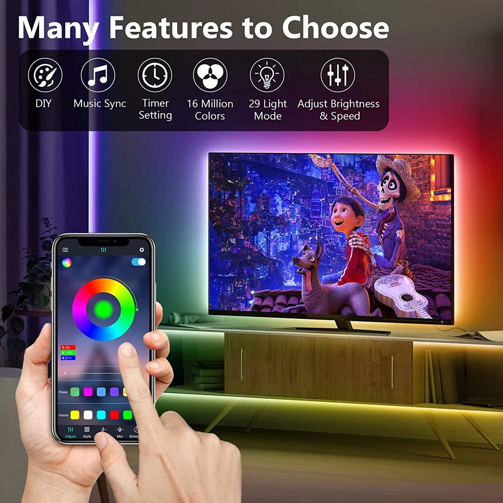 USB 5V LED lumières pour TV avec contrôle APP ruban Flexible RGB5050 30 LED s/m TV LED rétro-éclairage chambre décor éclairage