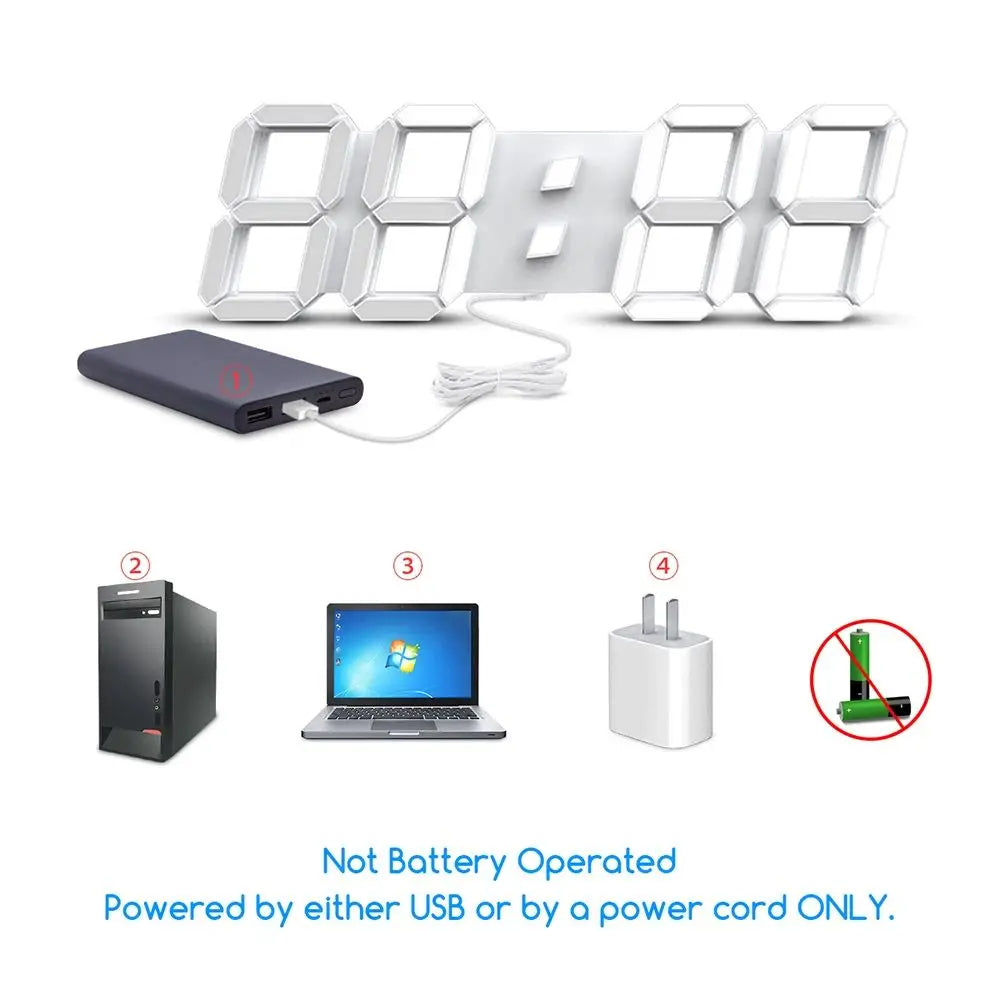 Horloge numérique LED 3D lumineuse, horloge murale multifonctionnelle créative, prise USB, horloge électronique, décoration de la maison