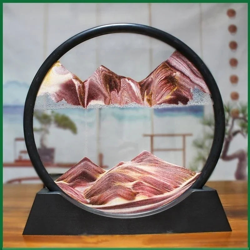 Tableau d'art de sable en mouvement 3D, verre rond, paysage de sable de mer profonde, sablier, artisanat de sable mouvant, peinture de sable fluide, décoration de bureau et de maison, cadeau