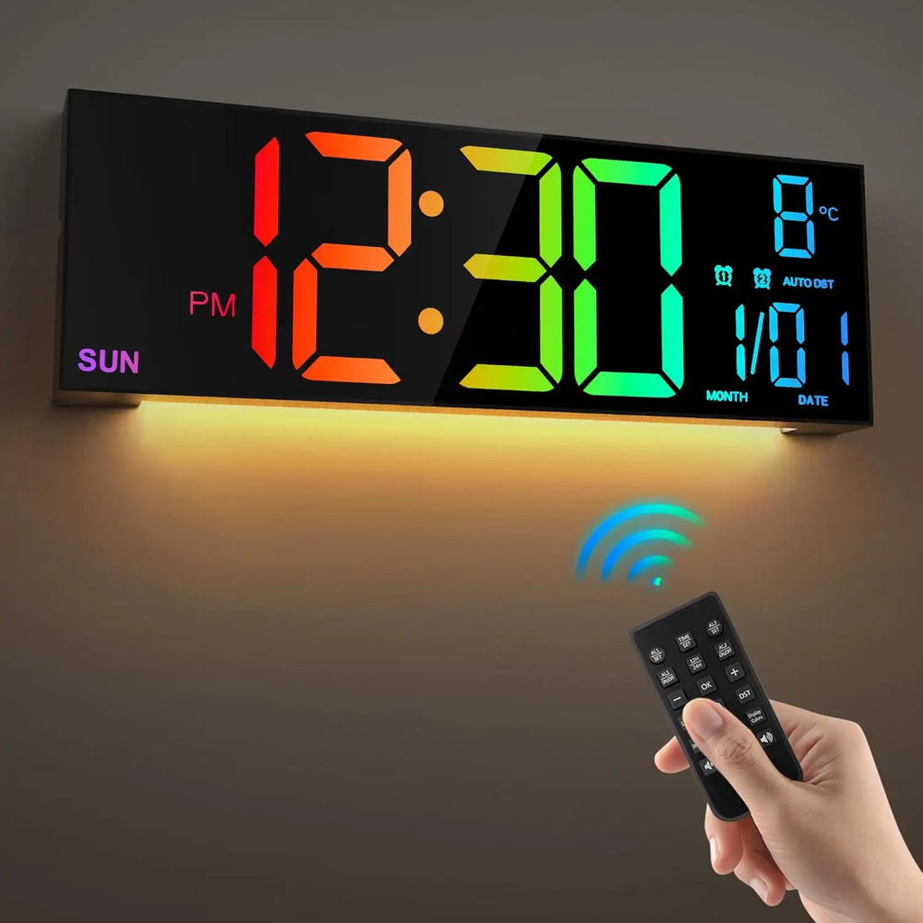Grande horloge murale numérique 16.2 pouces, avec télécommande, grand LED/double alarme/8 couleurs rvb, réveil numérique, montre électronique